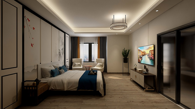 新中式風格室內裝修效果圖-美的翰城四居155平米-主臥 新中式風格室內裝修效果圖-美的翰城四居155平米-主臥