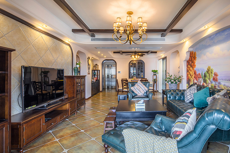 保利壹號公館美式室內(nèi)設(shè)計(jì)三居125平米風(fēng)格裝修案例-客廳全景 保利壹號公館美式室內(nèi)設(shè)計(jì)三居125平米風(fēng)格裝修案例-客廳全景