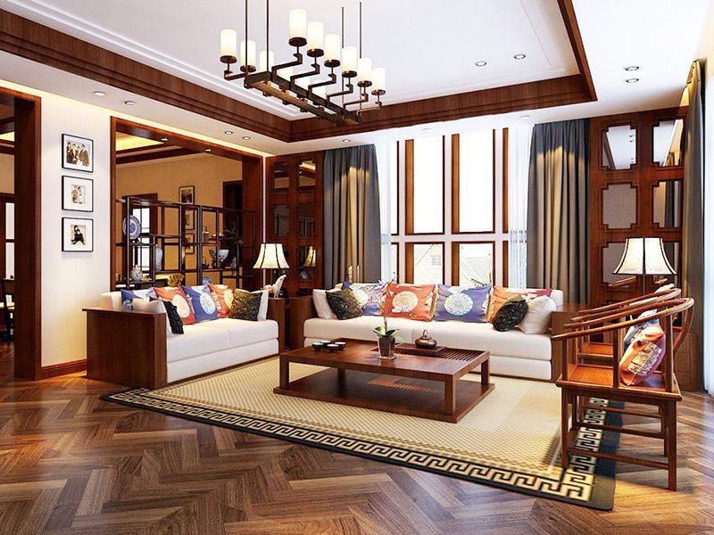 佛山市復(fù)地公園和光新中式風(fēng)格四居室裝修案例