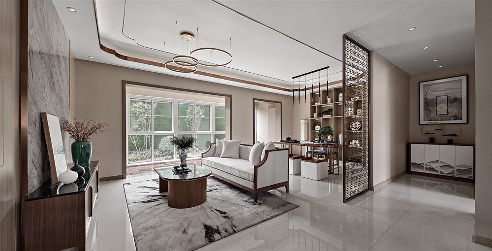 佛山市保利閱江臺新中式風(fēng)格三居室裝修案例
