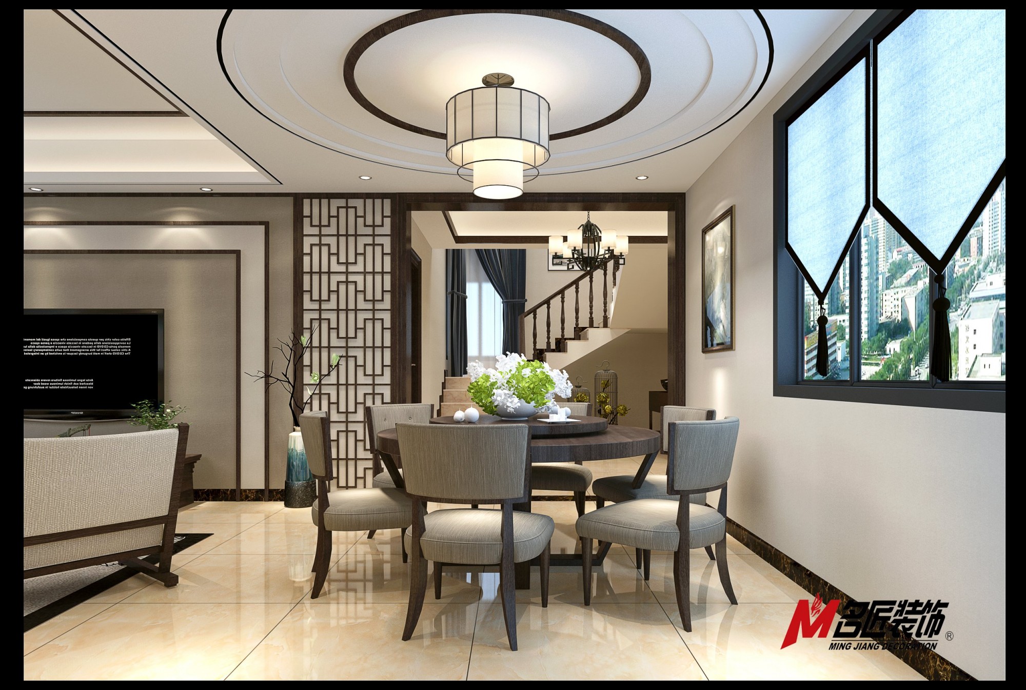 無錫市融創(chuàng)·東方御園別墅新中式風格復(fù)式裝修案例