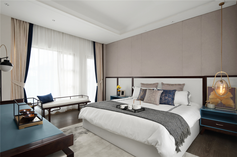 新中式風(fēng)格別墅家裝案例效果圖-主臥 新中式風(fēng)格別墅家裝案例效果圖-主臥