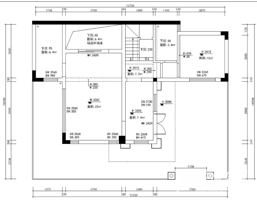 別墅裝修設計美式輕奢風格-首層平面圖 別墅裝修設計美式輕奢風格-首層平面圖