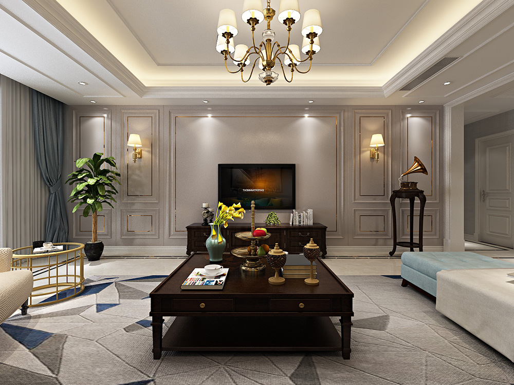 美式輕奢風格室內(nèi)裝修設計效果圖-恒大濱江左岸四居133平米-室內(nèi)背景墻裝修設計 美式輕奢風格室內(nèi)裝修設計效果圖-恒大濱江左岸四居133平米-室內(nèi)背景墻裝修設計