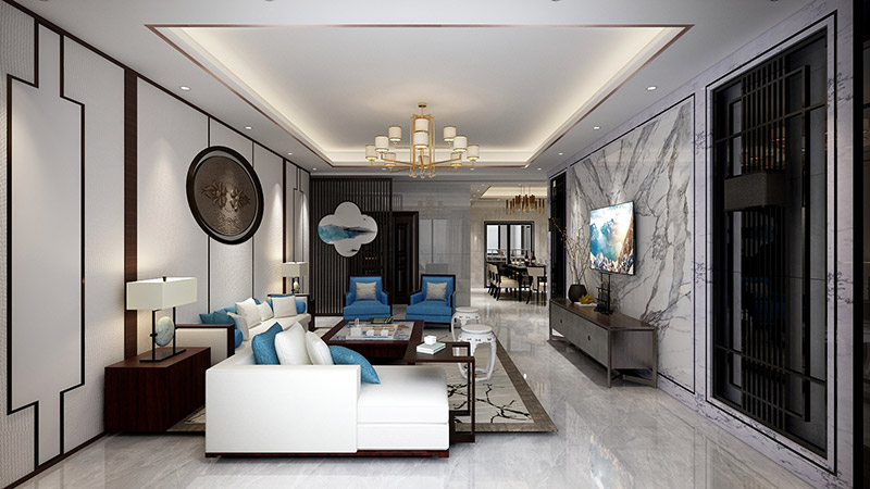 新中式風格室內裝修效果圖-美的翰城四居155平米-客廳 新中式風格室內裝修效果圖-美的翰城四居155平米-客廳