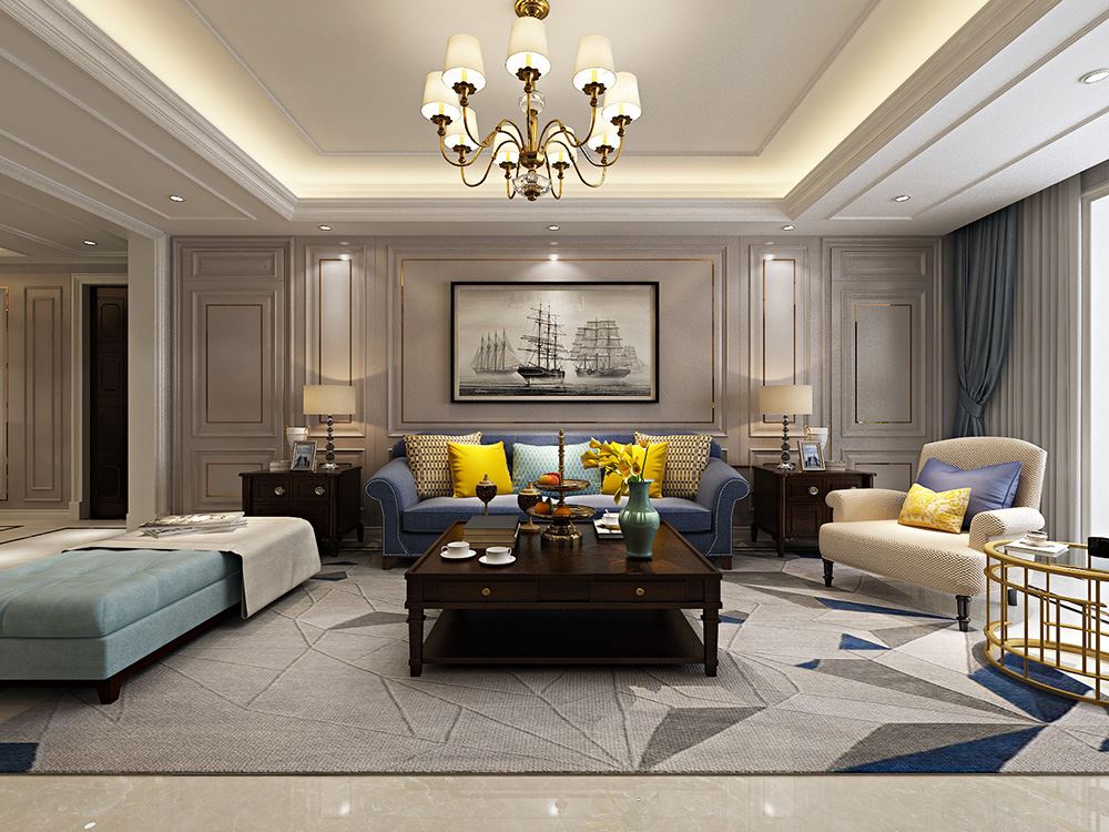 佛山市美的半島莊園美式風(fēng)格四居室裝修案例