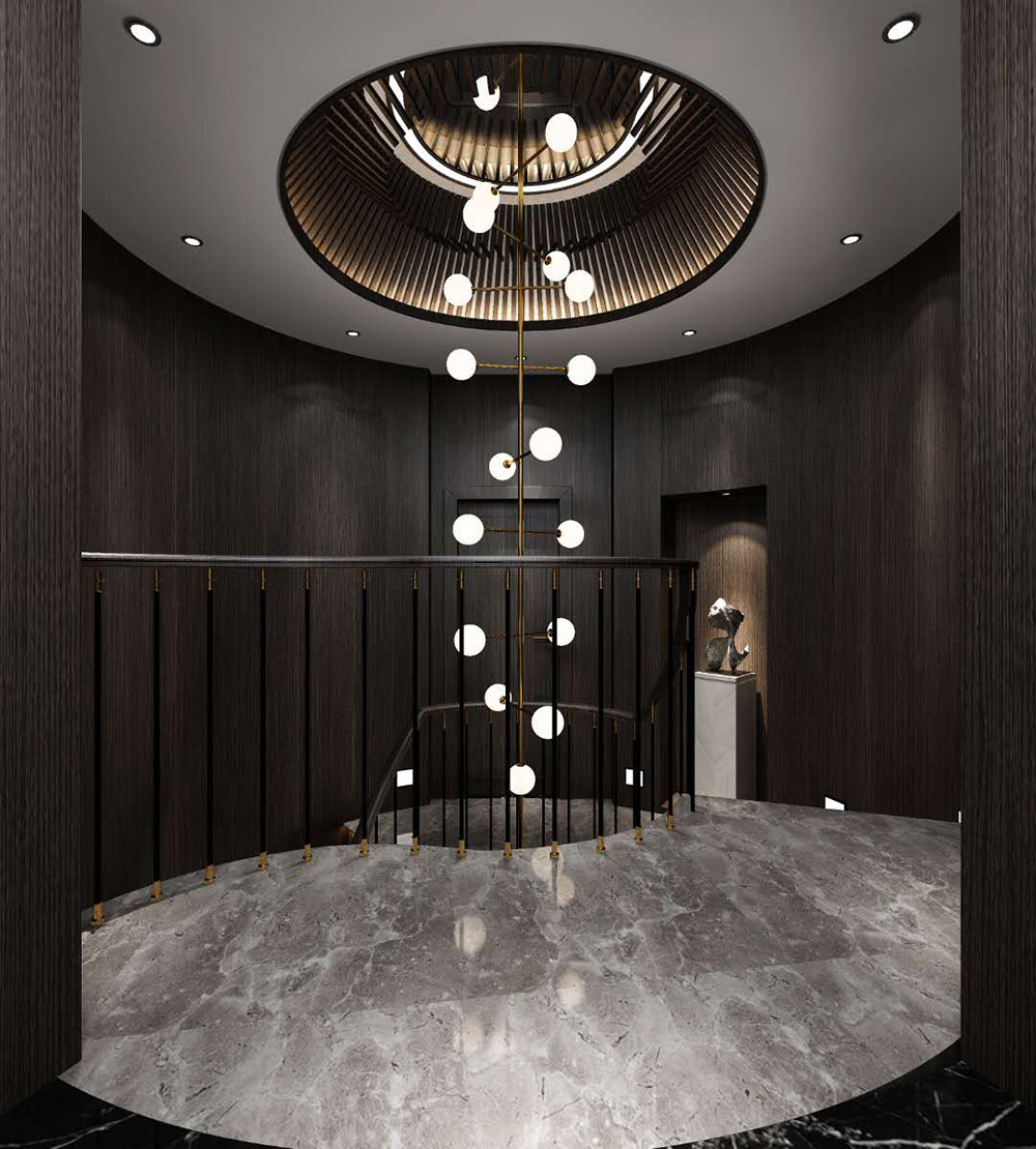 裝修公司現(xiàn)代輕奢風(fēng)格別墅裝修效果圖-梯間