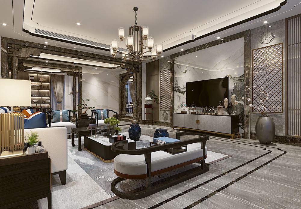 佛山市越秀閱湖臺新中式風格別墅裝修案例