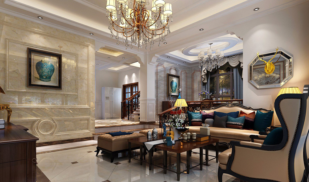 田園風(fēng)格別墅裝修效果圖-新會碧桂園別墅298平米-客廳全景 田園風(fēng)格別墅裝修效果圖-新會碧桂園別墅298平米-客廳全景