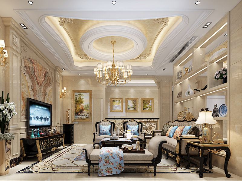 泰州市長江玫瑰園別墅小區(qū)歐式風格別墅裝修案例