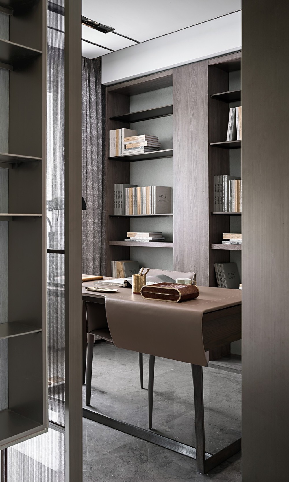 輕奢高級灰風格室內(nèi)家裝案例效果圖-書房 輕奢高級灰風格室內(nèi)家裝案例效果圖-書房