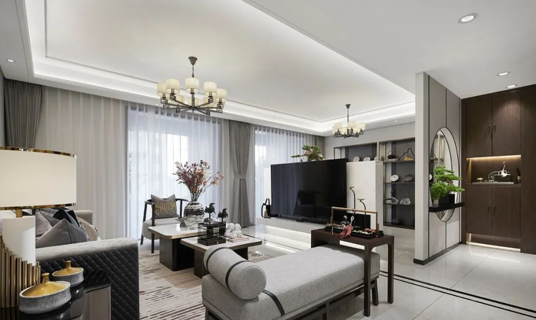 廣州市恒大山水城新中式風(fēng)格三居室裝修案例