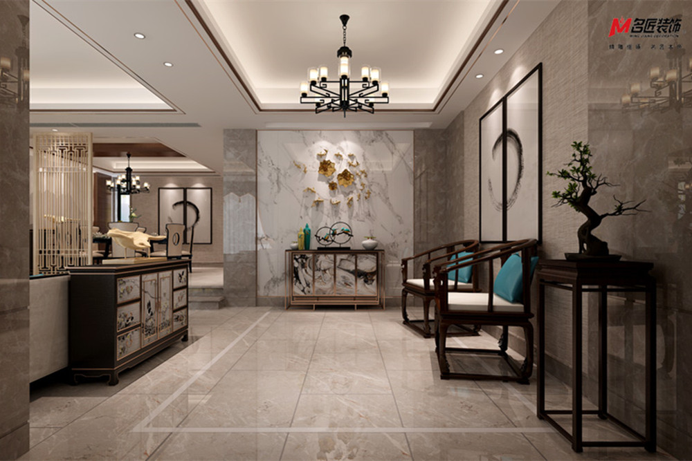 合肥市佳源新安印象新中式風(fēng)格四居室裝修案例