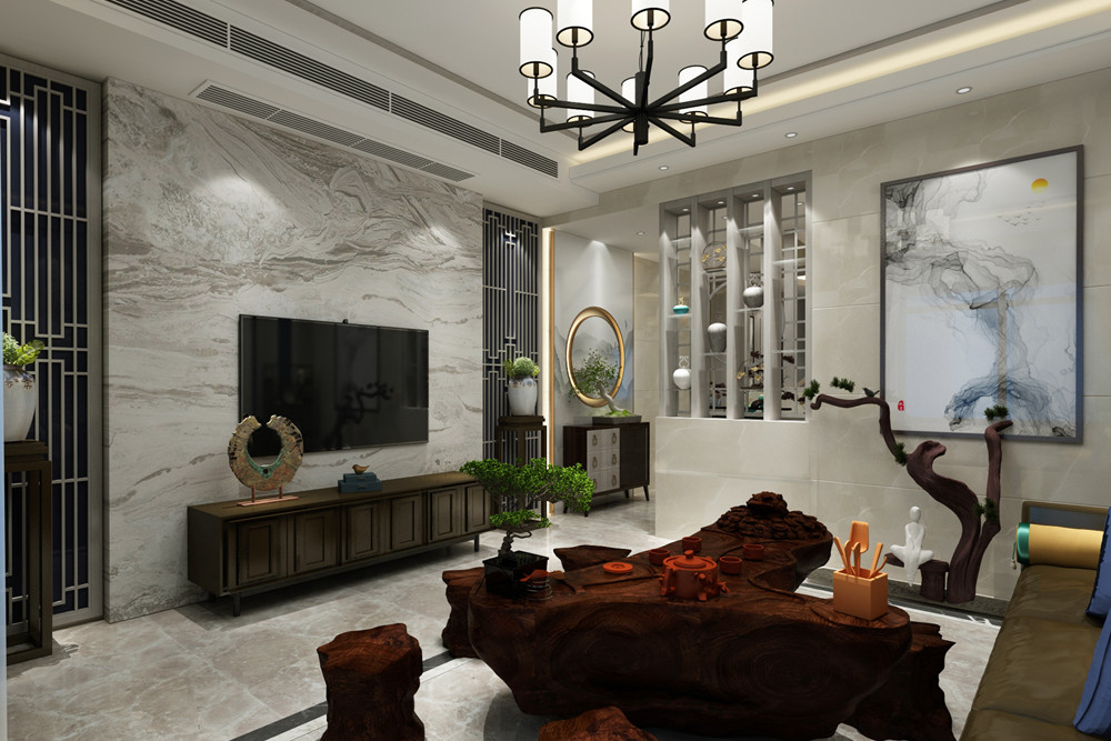 梧州市百貨倉庫宿舍新中式風(fēng)格三居室裝修案例