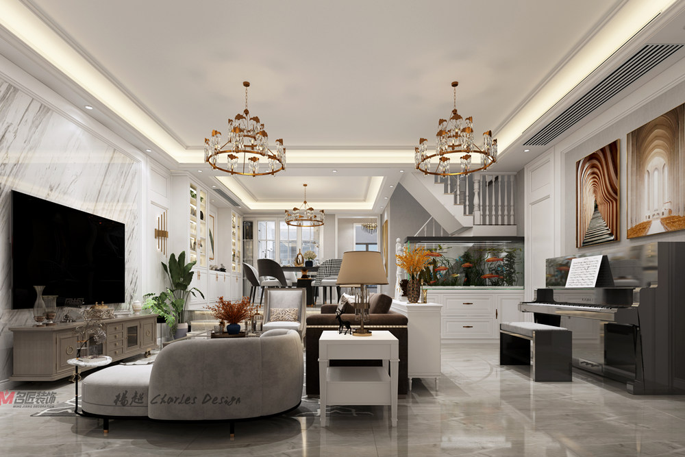 連云港市金秋情緣美式風格別墅裝修案例