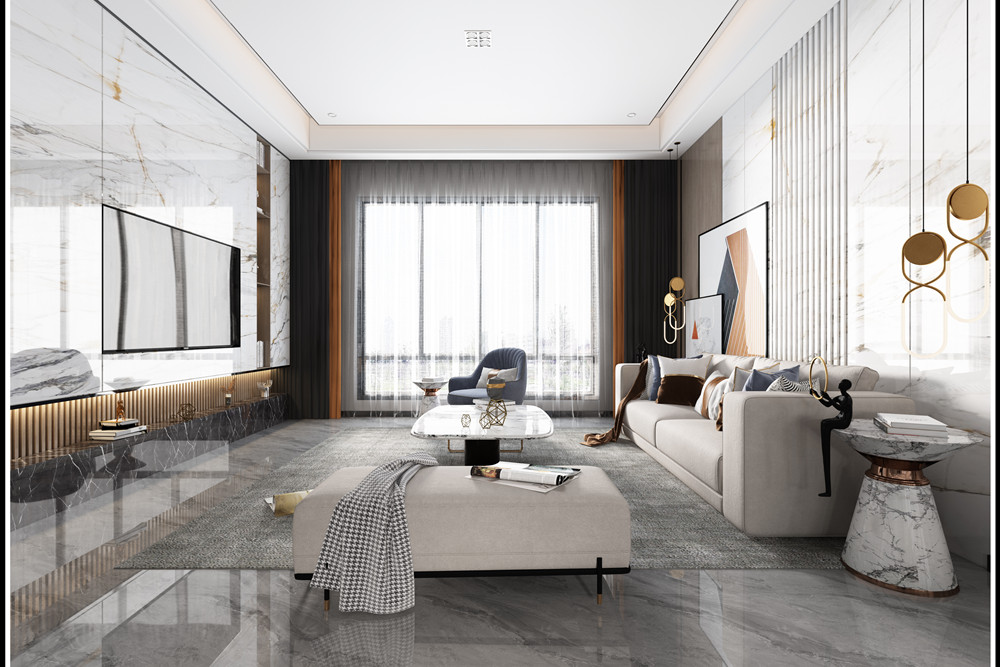 湖州市新南潯孔雀城輕奢風(fēng)格三居室裝修案例