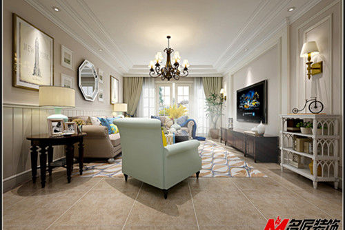 梧州市百貨倉庫宿舍美式風(fēng)格三居室裝修案例