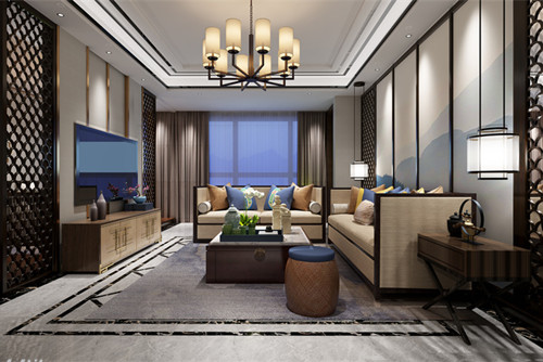 梧州市華夏天璽新中式風(fēng)格四居室裝修案例