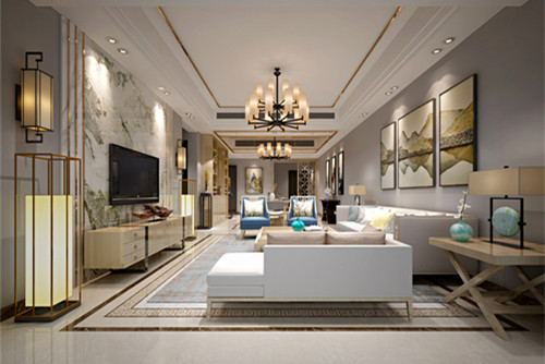 梧州市麗江花園新中式風(fēng)格三居室裝修案例