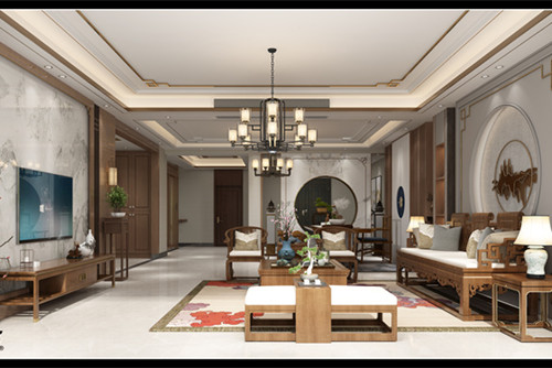 湛江市啟達東海岸新中式風格三居室裝修案例