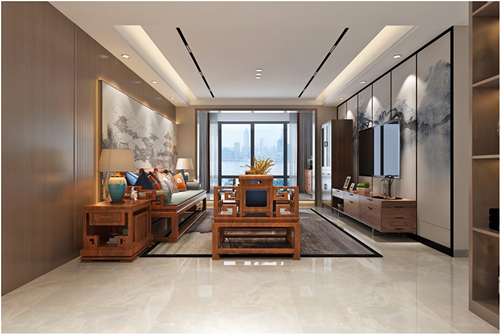 百色市江那小區(qū)新中式風格三居室裝修案例