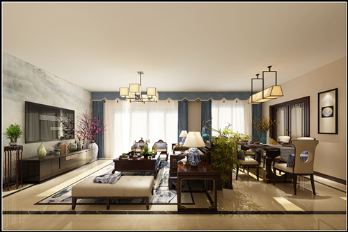 佛山市龍光&middot;玖悅灣新中式風(fēng)格三居室裝修案例