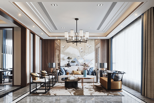 陽江市美的未來中心新中式風格別墅裝修案例