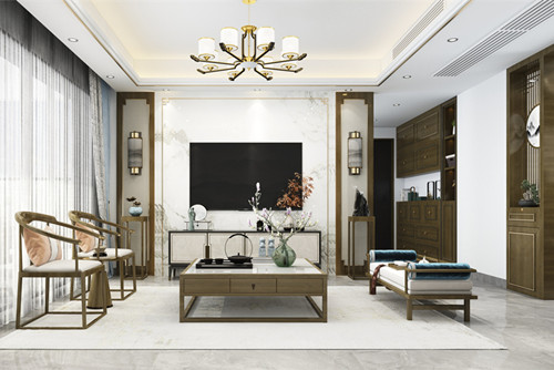 中山市雅居樂萬象郡2期新中式風格三居室裝修案例
