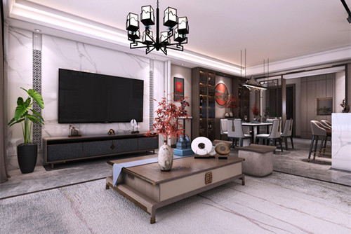 中山市華泰路新中式風(fēng)格三居室裝修案例